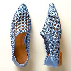 NEW Anthropologie Bibi Lou Woven Pointed Toe Flats Celeste Sky Blue SZ 37